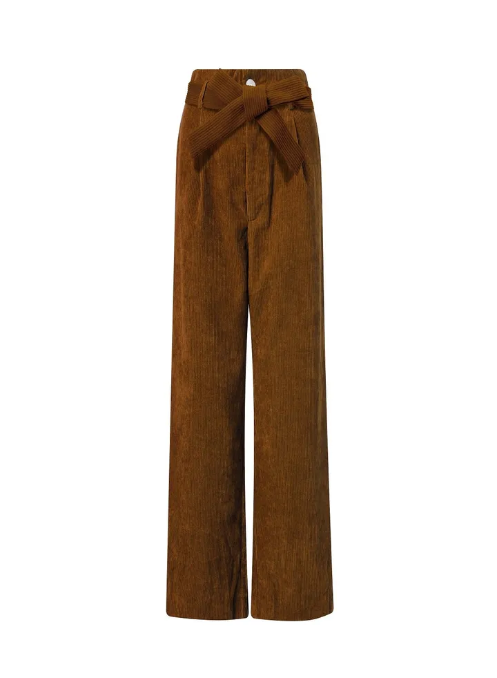 Women High Waist Wide Leg Pants With Belt Brown