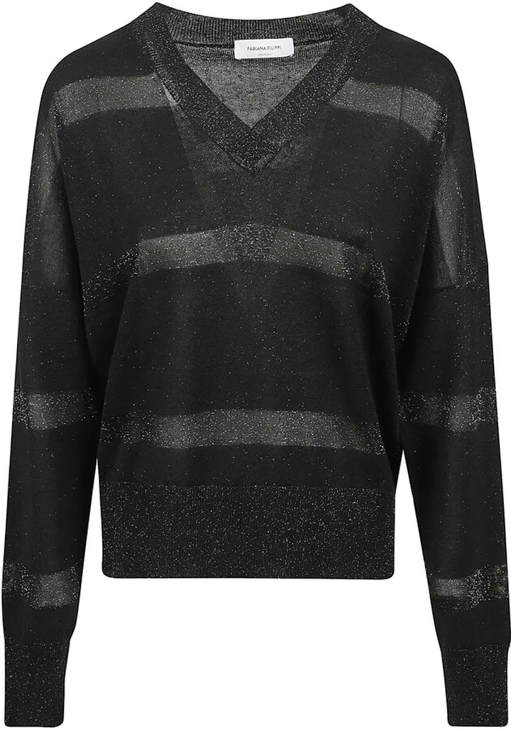 Glitter Embellished V-neck Stripe Sweater