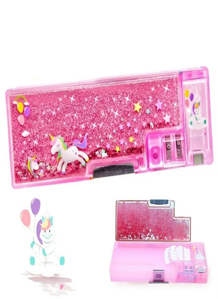 Cartoon Quicksand Pencil Case Large-capacity Pencil Box Girls Pen Box School Supplies