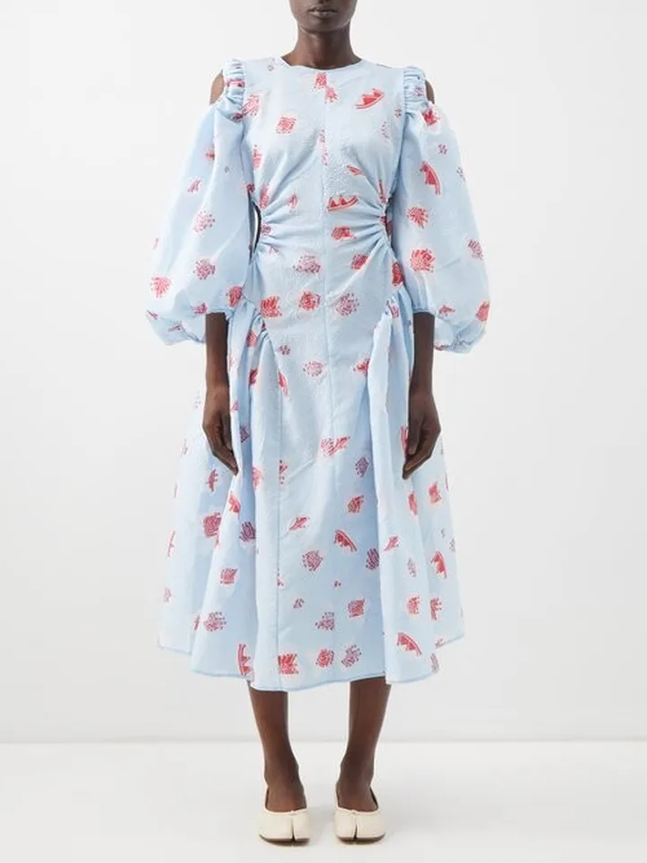 Florentine Cutout Embroidered Fil-coupé Midi Dress