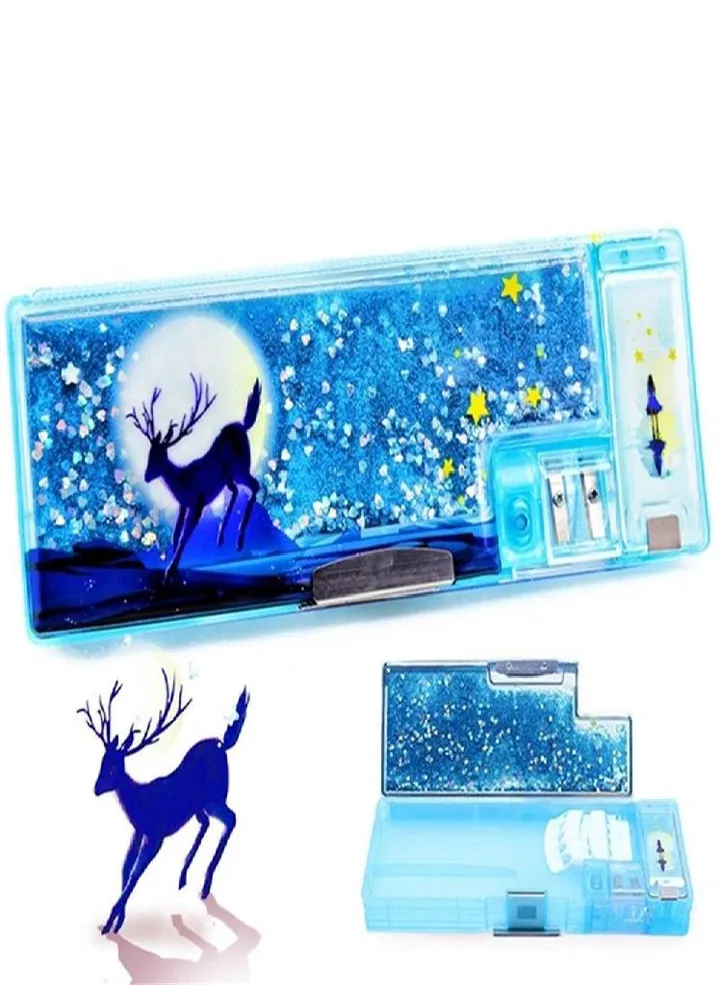 Cartoon Quicksand Pencil Case Large-capacity Pencil Box Girls Pen Box School Supplies