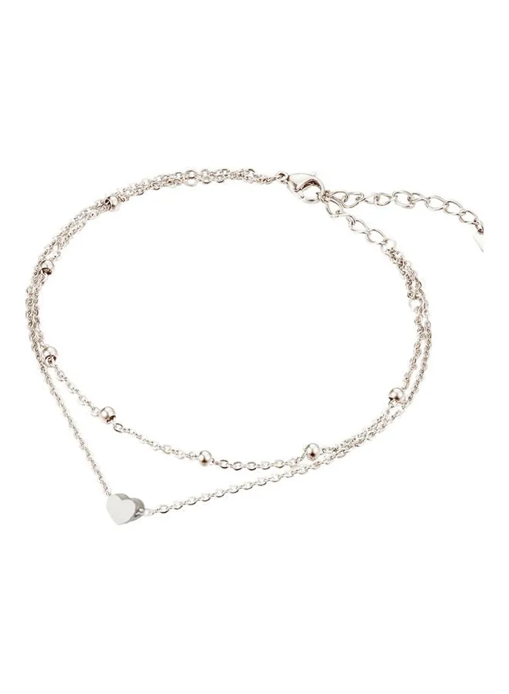 Women Double Chain Ankle Beads Heart Charm