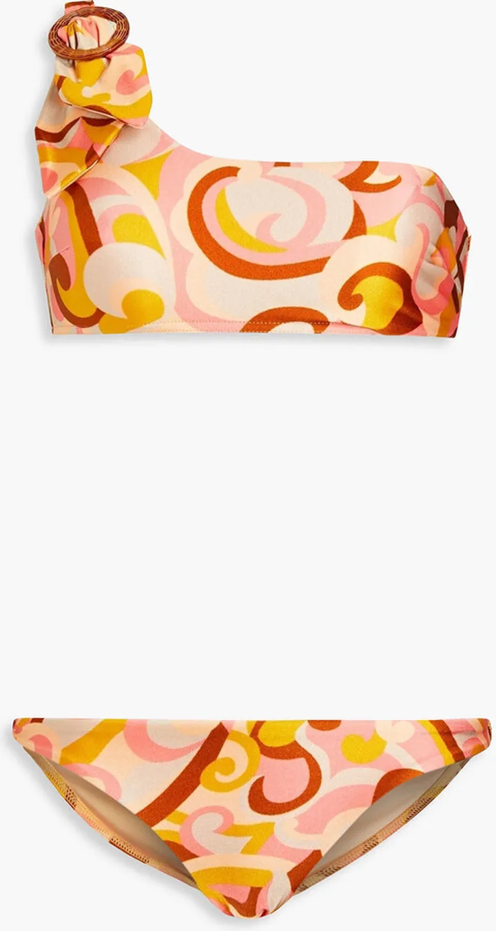 Mae one-shoulder buckled printed bikini
