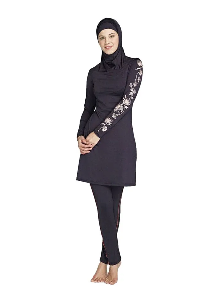Muslim Flower Printed Swimwear Black