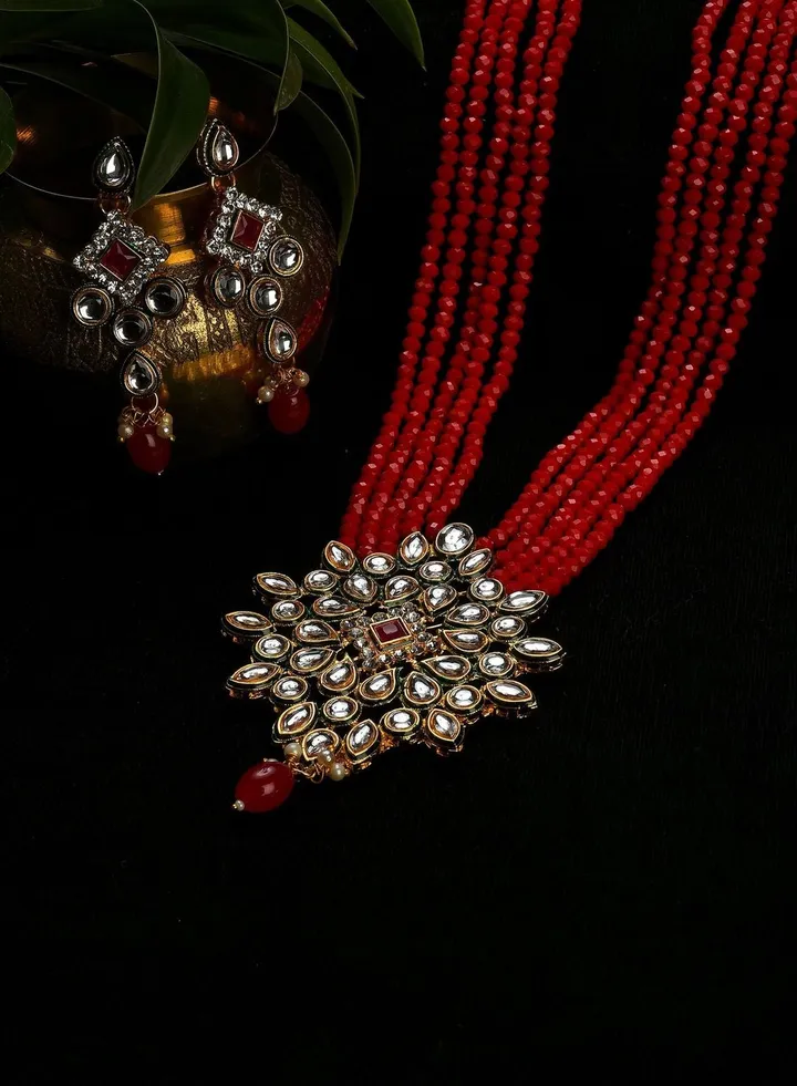 Kundan Beads Gold Plated Necklace Set