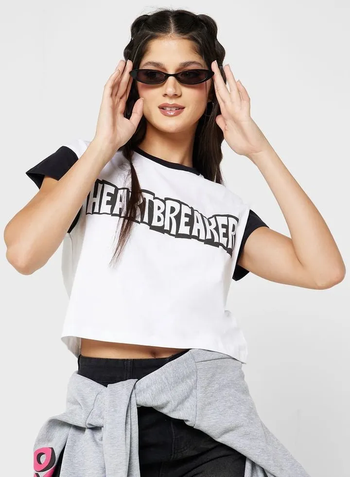 Contrast Cap Sleeve Graphic T-Shirt