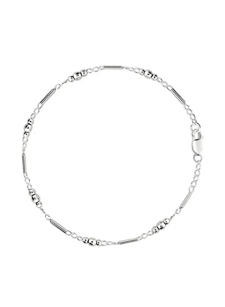 925 Sterling Silver Beaded Chain Anklet