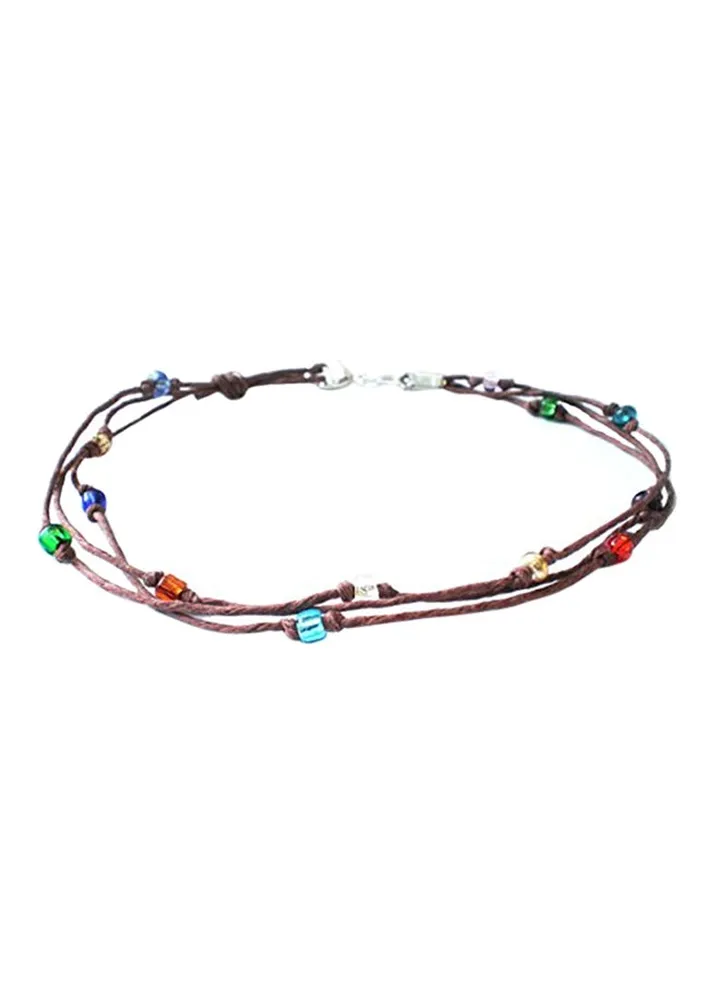 Glass Beaded Three String Anklet
