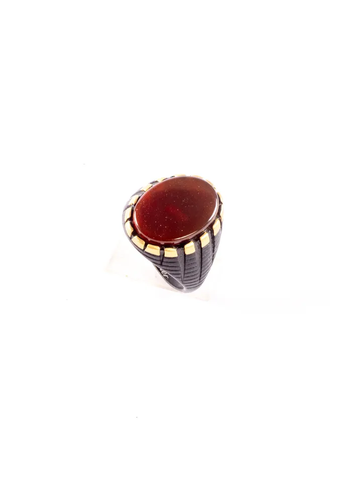 Stainless Steel Black with Brown Stone Ring For Him Size 10/20
