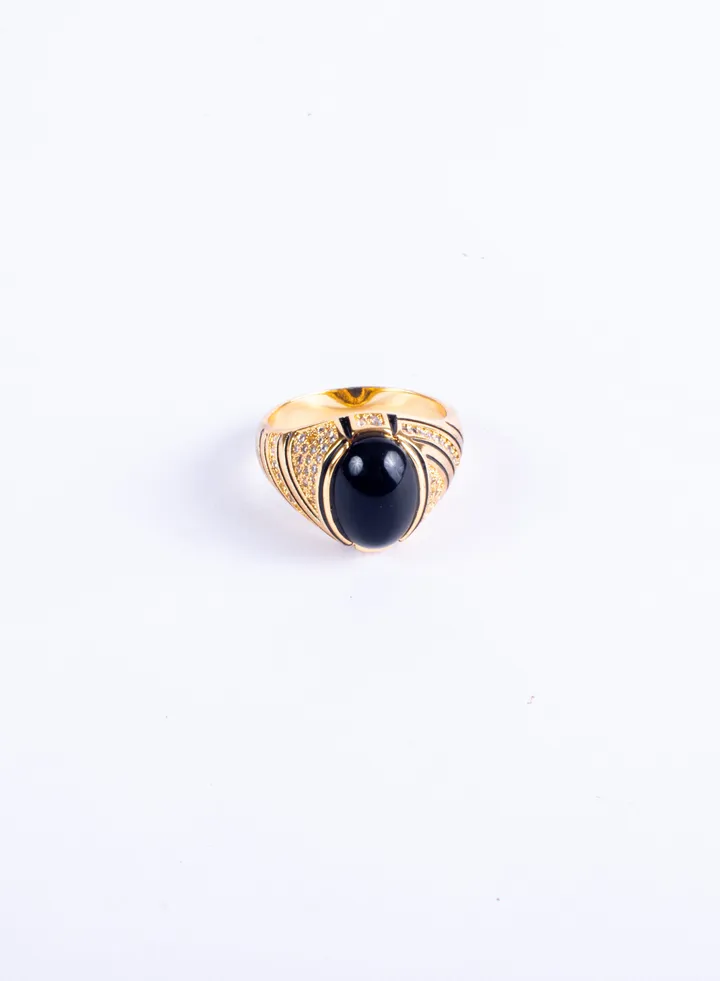 Chinese Gold Ring With Black Stone For Him Size 9/19
