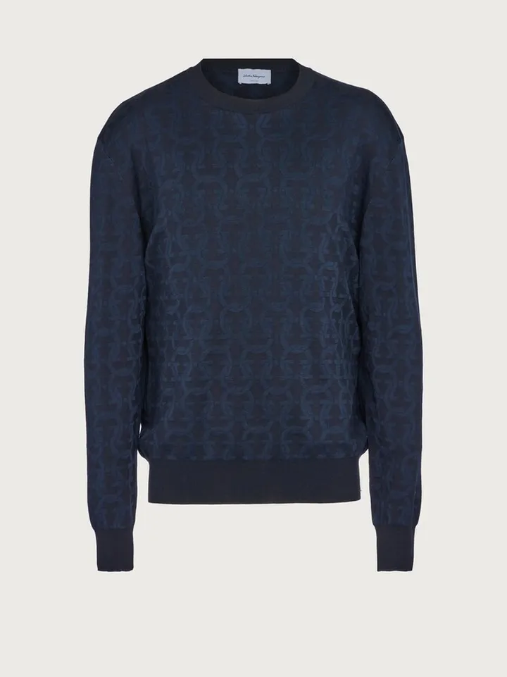 Ferragamo Men Gancini round neck sweater Blue