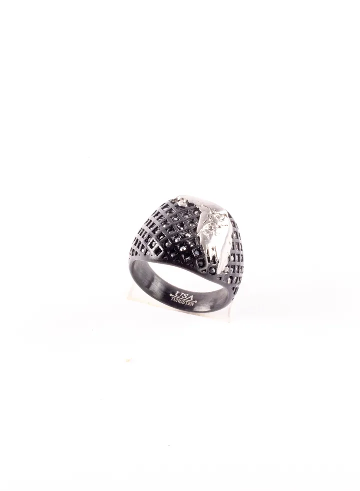 Tungsten Silver Eagel Head Black Zirconic Ring For Him Size 10/20
