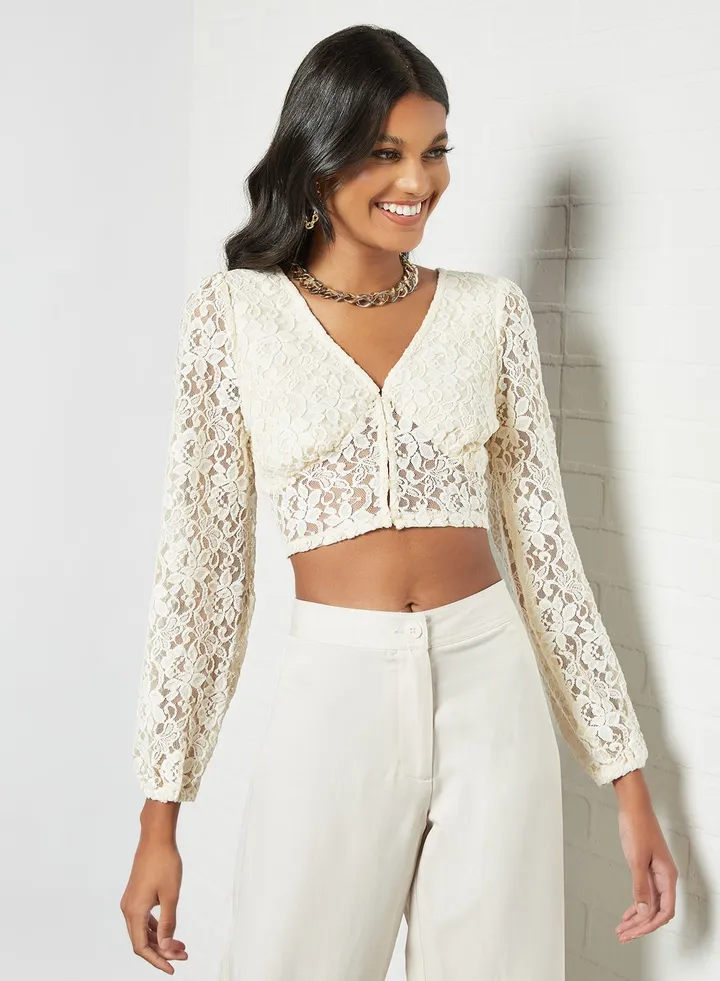 Lace Crop Top Off-White
