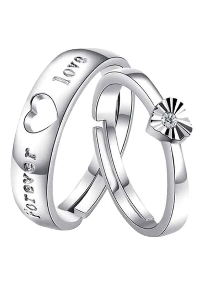 Silver Plated Rhinestone Studded Couple Rings