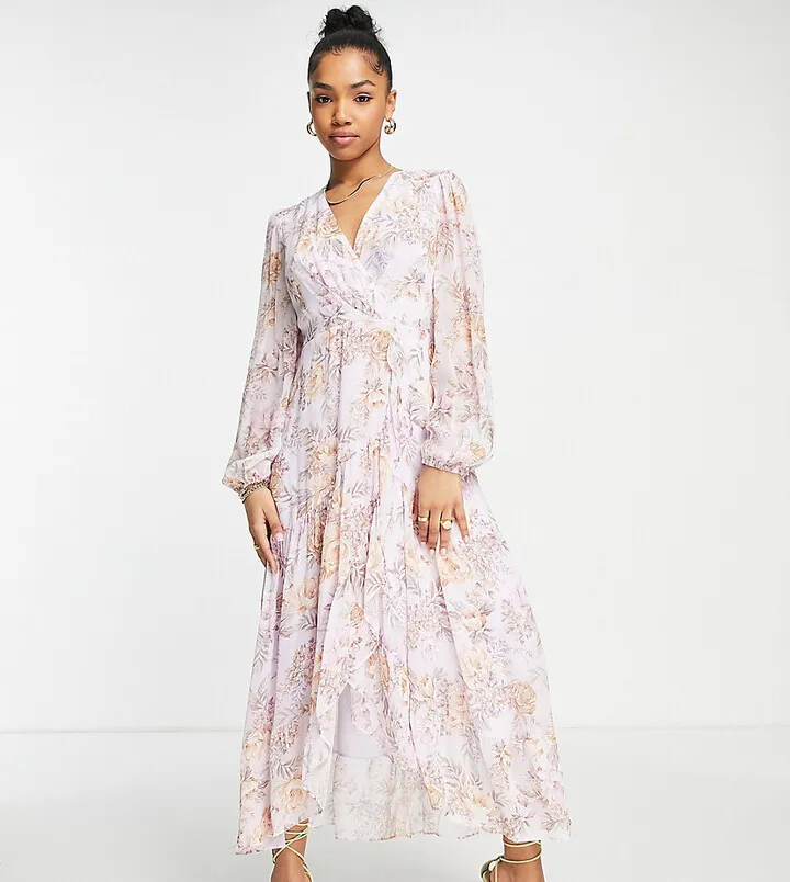 Ever New high low ruffle maxi dress in purple floral