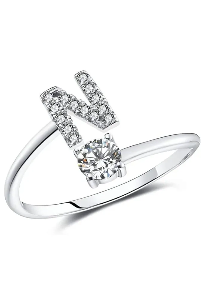 A ring for women, made of 925 Italian silver, in the shape of the letter N, with an adjustable size