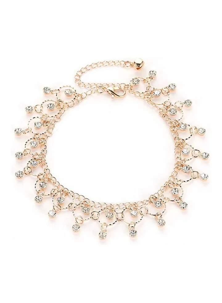 Women Fashion Crystal Tassel Anklet Beach Foot Jewelry