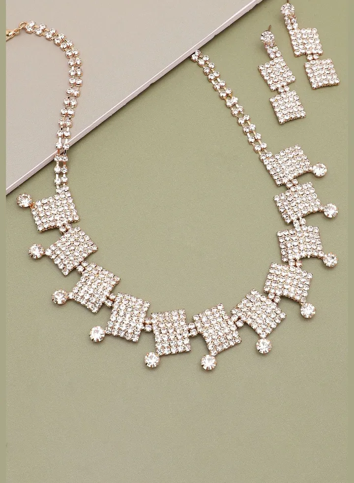 Gold Plated Party Designer Stone Necklace And Earring Set For Women