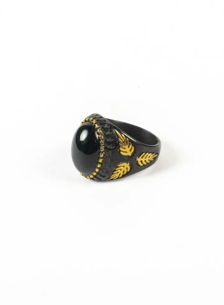 Tungsten Black Gold Ring with Black Stone For Him Size 9/19