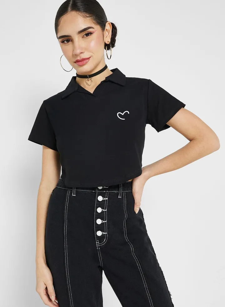 Urban Minx Heart Print Polo Shirt