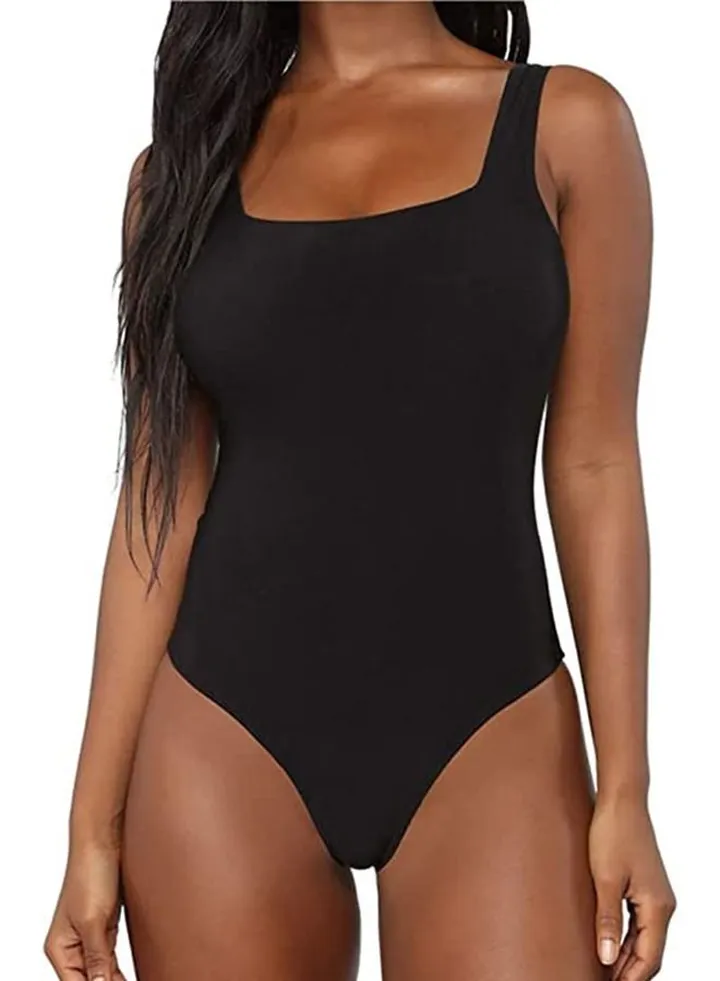 Women's Square Neck Bodysuits Sleeveless Tank Top Jumpsuits