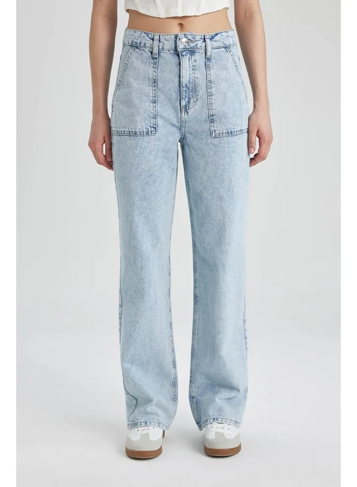 Woman Wideleg Cargo Denim Trousers