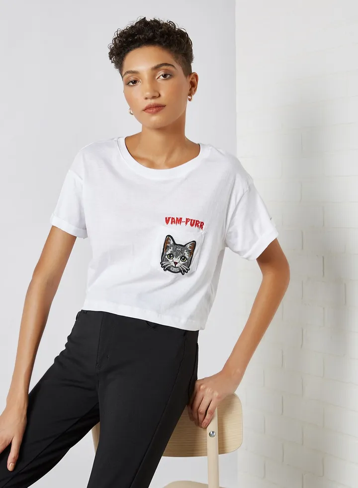 Pocket Embroidered T-Shirt White