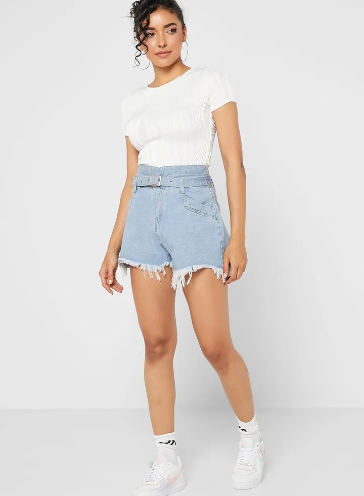 Belted Denim Shorts