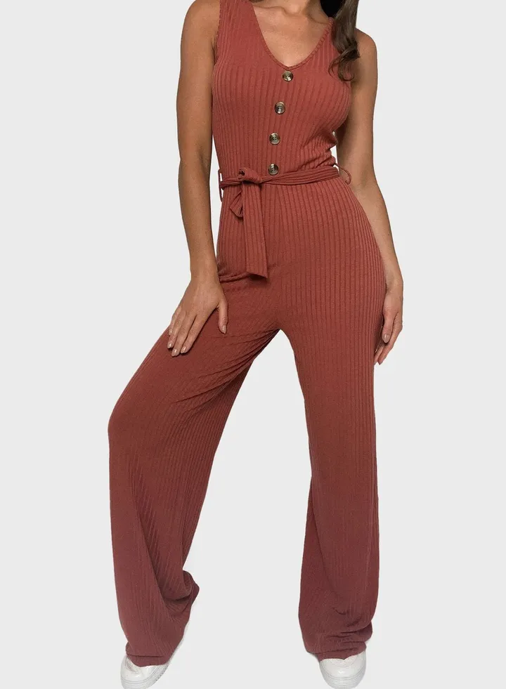 Ribbed Belted Jumpsuit