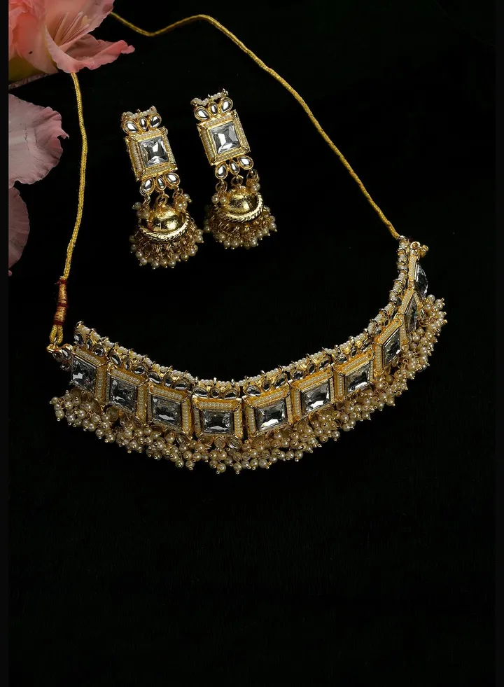 Kundan Pearl Gold Plated Necklace Set