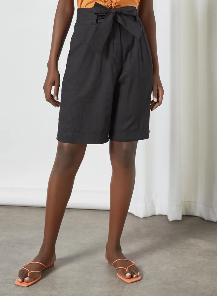 High Waist Linen Shorts Black