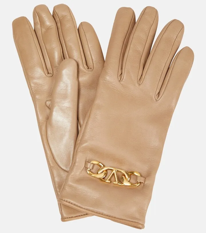 VLogo Chain leather gloves
