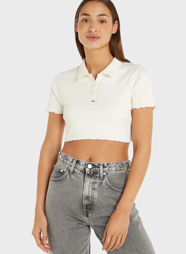 Polo Neck Crop T-Shirt