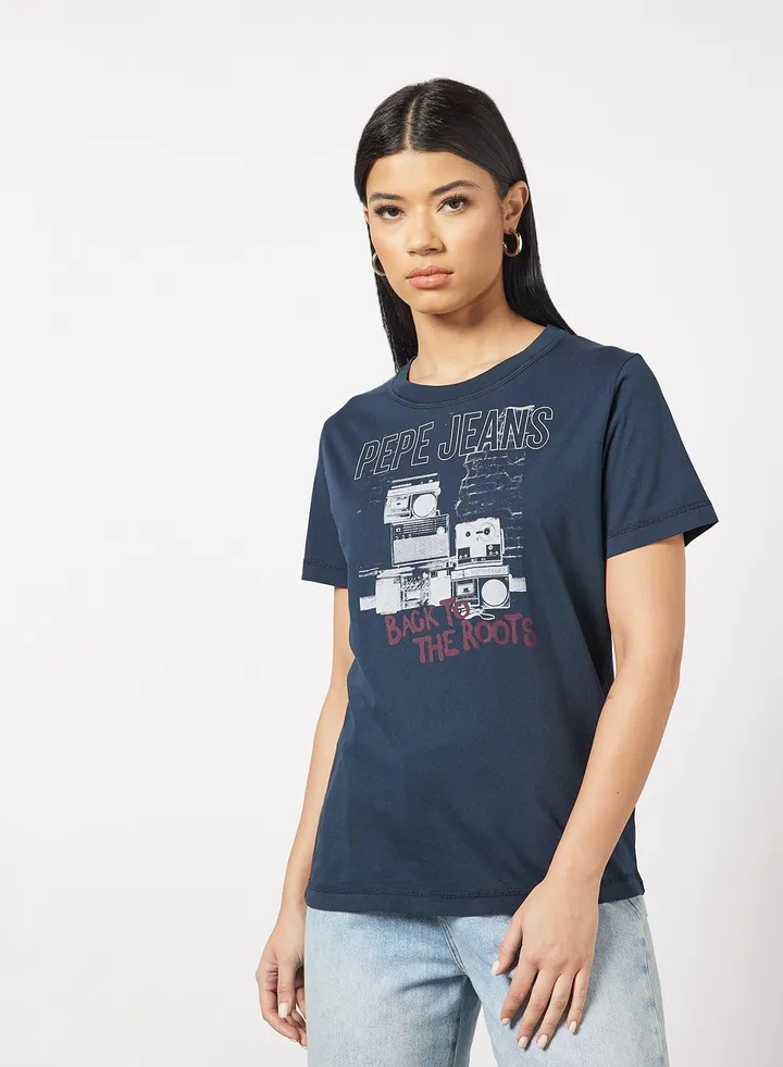 Berti Retro Print T-Shirt Navy