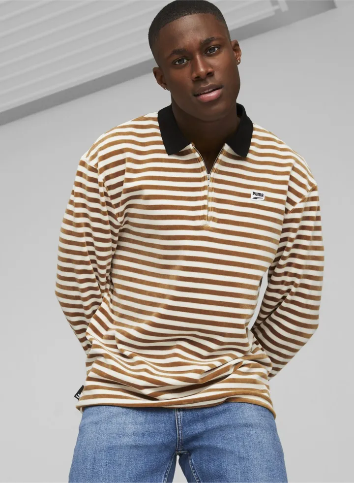 DOWNTOWN Mens Velour Long Sleeve Polo Shirt