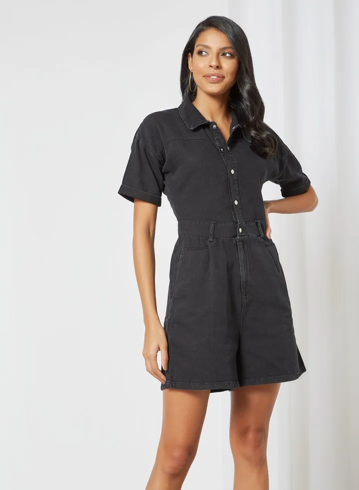 Denim Playsuit Black