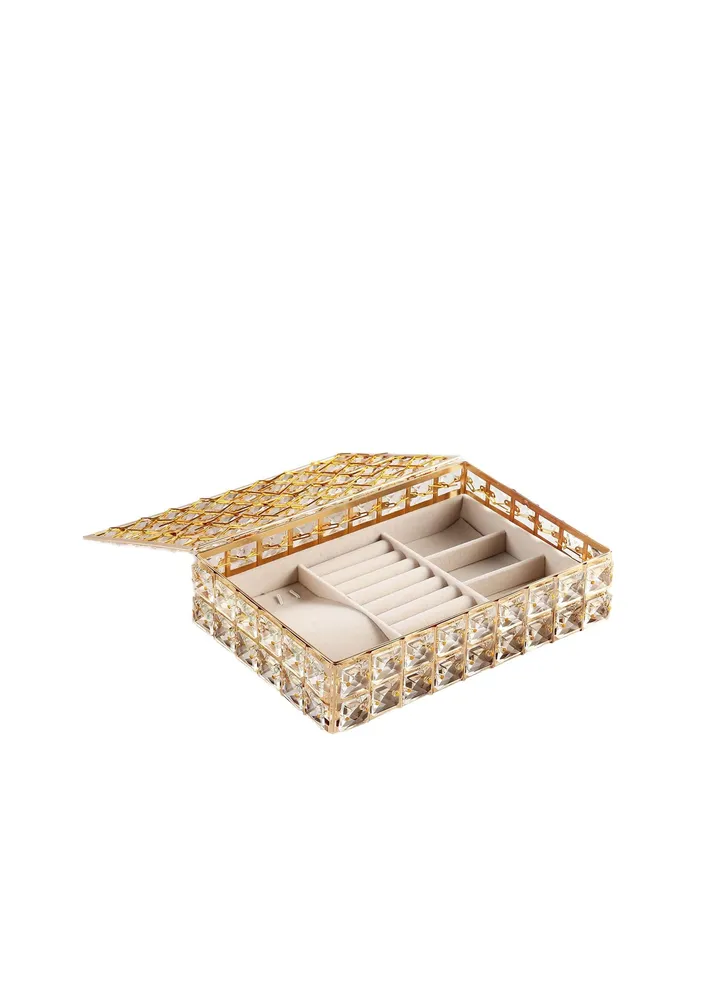 Multifunctional Crystal Jewelry Organizer Box Gift Rectangle Luxury Storage Case Display for Necklace Trinket Ring Dresser Room