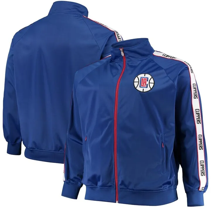 Men's Majestic Royal La Clippers Big and Tall Sleeve Taping Full-Zip Track Jacket