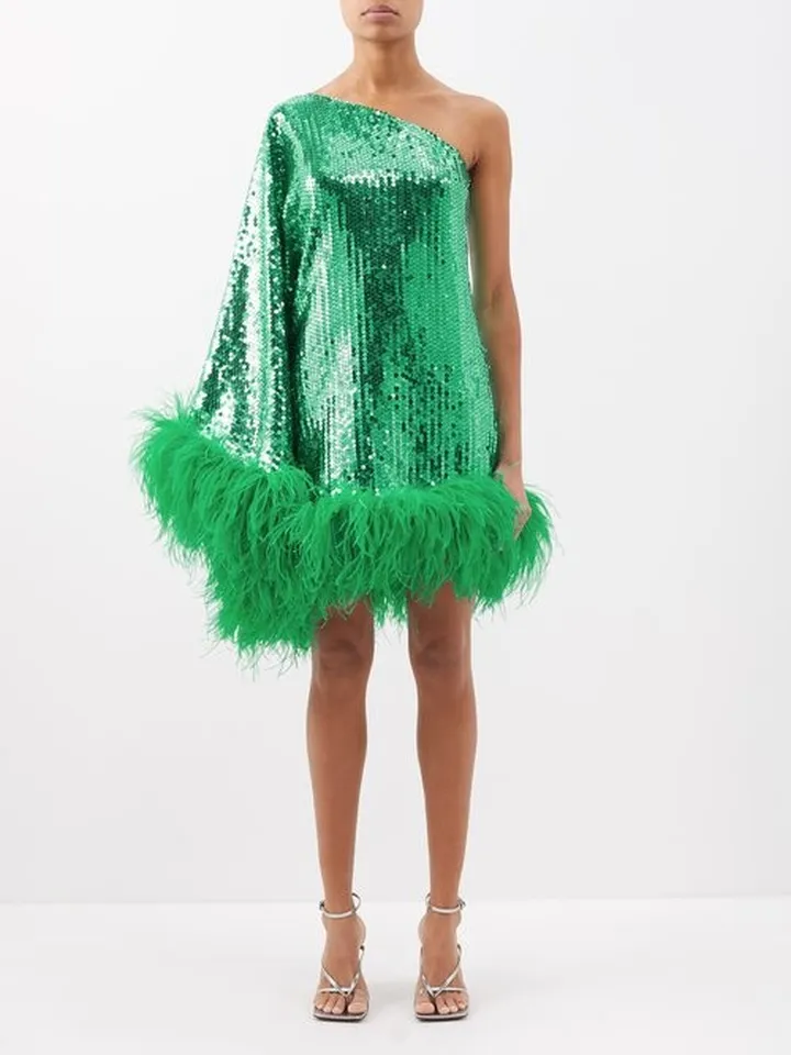 Piccolo Disco Ubud Sequinned Feather-trim Dress
