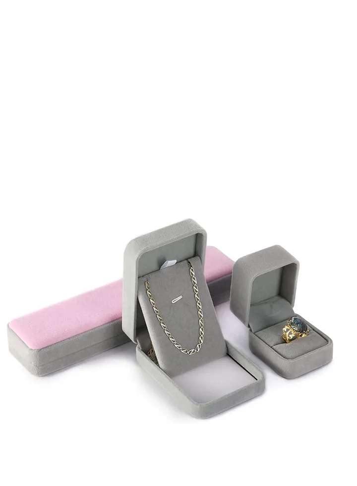 Jewelry gift box set for rings, necklaces and bracelets - 3 pieces - pink and gray