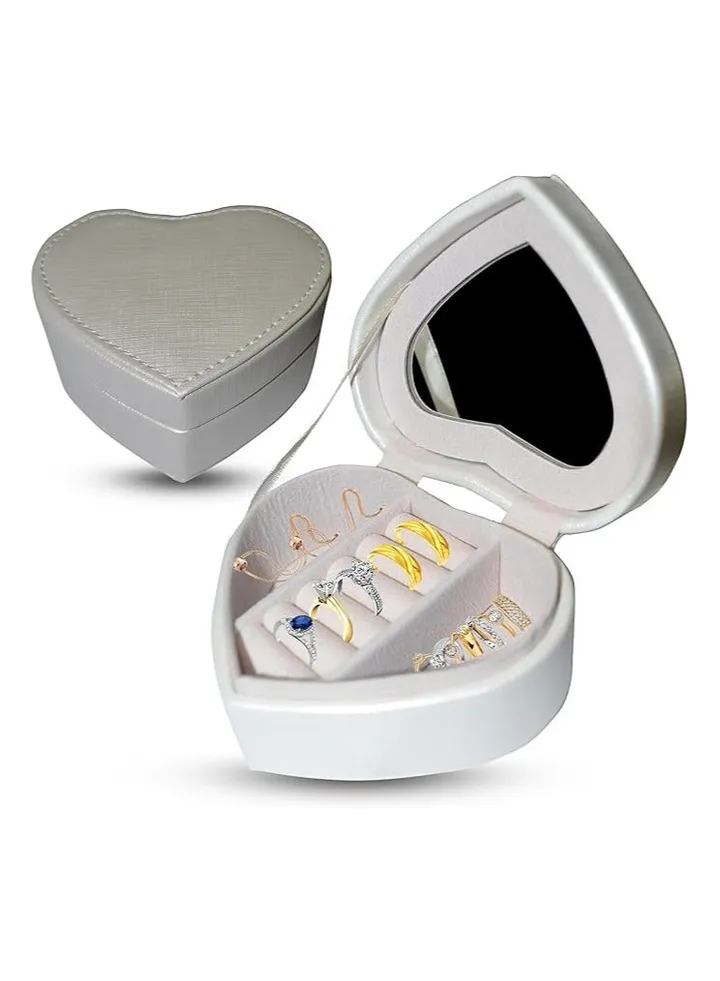 Jewelry Travel Case - Small Organizer - Portable Box Storage Organizer Display For Rings Earrings Necklaces Gifts Compact & Lightweight with Mirror, jewelry box organizer (White)