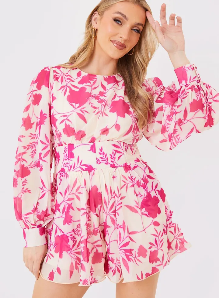 Balloon Sleeve Tiered Printed Playsuit