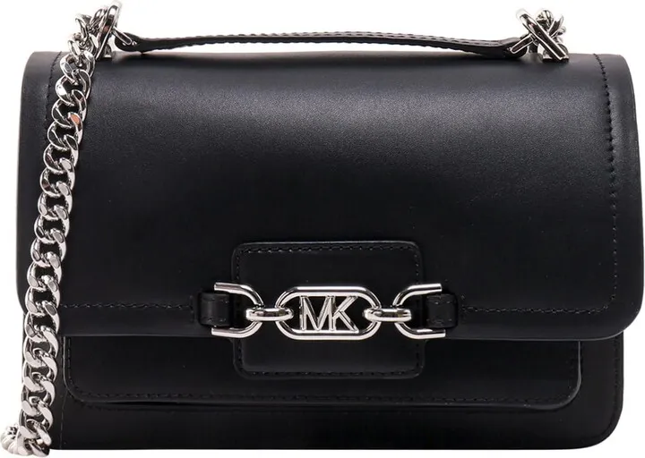 Leather shoulder bag with metal monogram