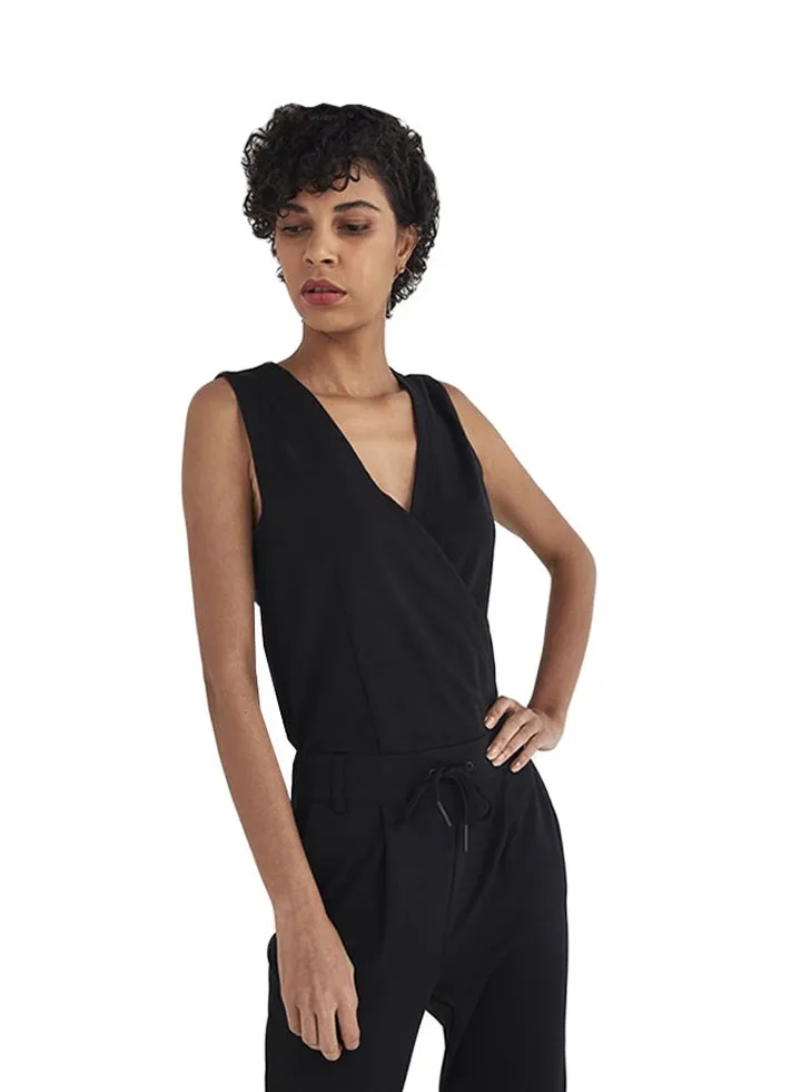 V-Neck Sleeveless Jumpsuit Black