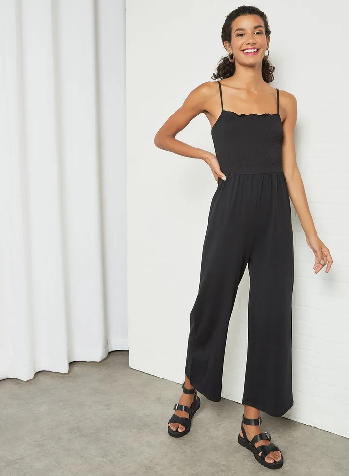 Shirred Jumpsuit Black