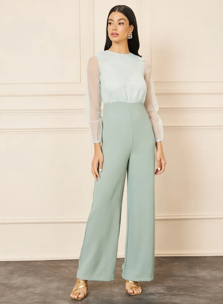 Organza Sleeves Wide Leg Jumpsuit