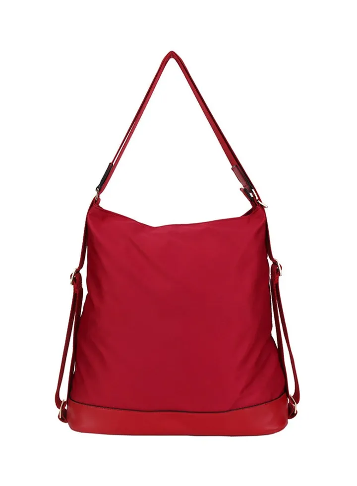 Leather Adjustable Strap Hobo Bag Dark Red