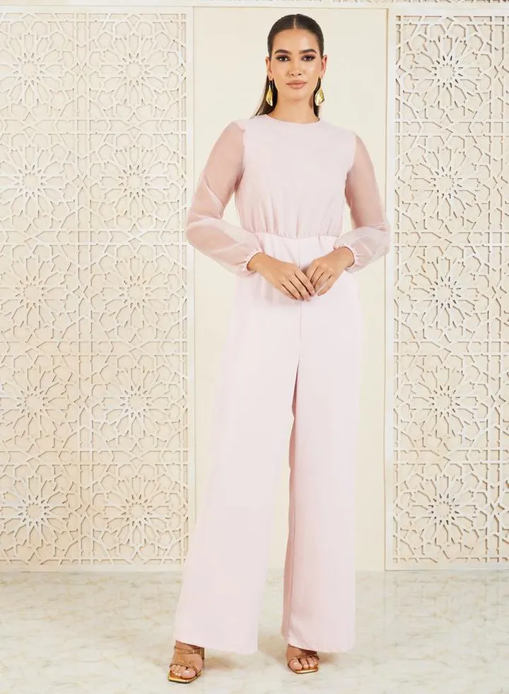 Organza Sleeves Wide Leg Jumpsuit