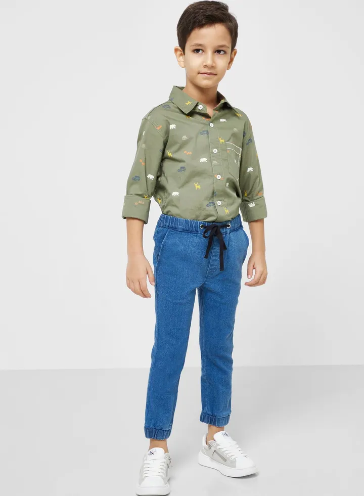 Boys Black Denim Jogger Trousers