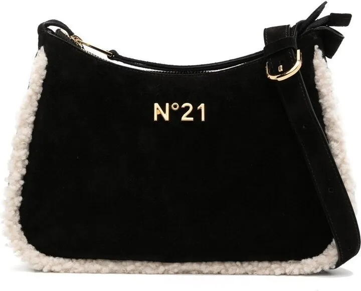 Shearling-Trim Suede Shoulder Bag